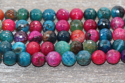 Faceted Tourmaline Agate Beads, Multicolor Gemstone Round Loos Beads, Sizes 6mm 8mm 10mm 12mm 14mm, Full Strand 15.5 inch, #212
