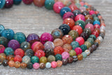 Faceted Tourmaline Agate Beads, Multicolor Gemstone Round Loos Beads, Sizes 6mm 8mm 10mm 12mm 14mm, Full Strand 15.5 inch, #212