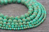 Gold Lace Turquoise Beads, Green Gemstone Beads, Gemstone Smooth Round Beads, Sizes 4mm 6mm 8mm 10mm 12mm, 15.5 inch, #215