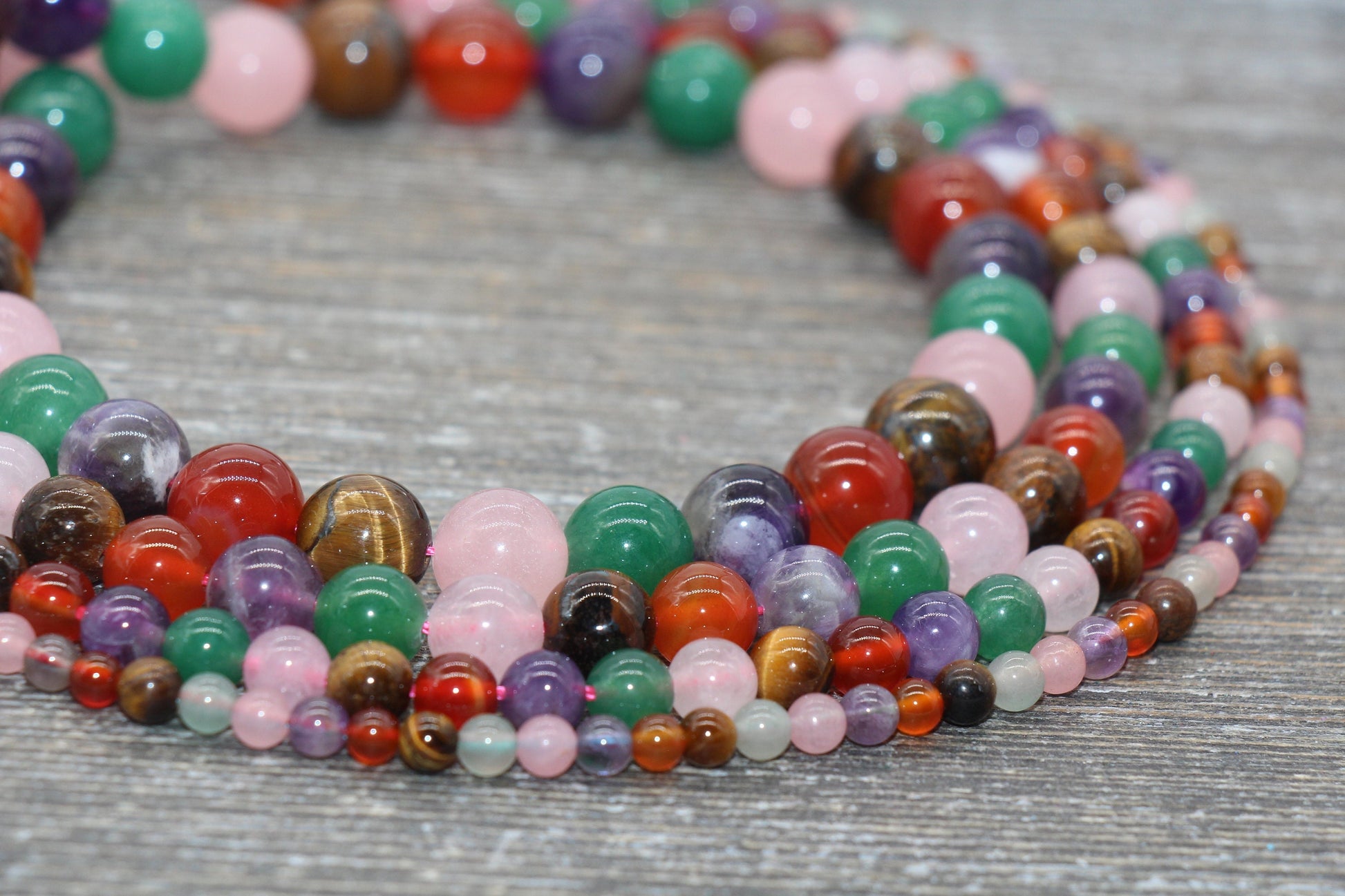 Mixed Stone Beads, Multi Stone Beads, Smooth Gemstones Round Beads, Sizes 4mm 6mm 8mm 10mm,12mm, Full Strand 15.5 inch, #42