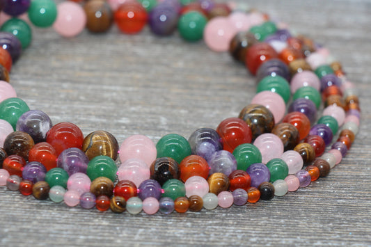Mixed Stone Beads, Multi Stone Beads, Smooth Gemstones Round Beads, Sizes 4mm 6mm 8mm 10mm,12mm, Full Strand 15.5 inch, #42