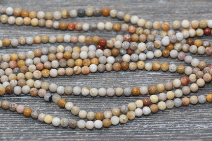 Fossil Coral Jasper Beads, Fossil Beads, Coral Gemstones Round Beads, Jewelry Making Bracelet Beads, Size 4mm 6mm 8mm 10mm #217