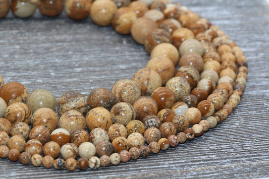 Picture Jasper Beads, Smooth Gemstones Round Loose Beads, Jewelry Making Bracelet Beads, Size 4mm 6mm 8mm 10mm,12mm, 15.5'' Strand, #127