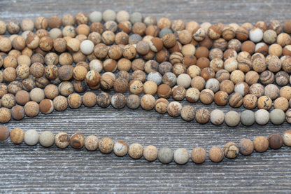 Matte Picture Jasper Beads, Frosted Gemstones Round Loose Beads, Jewelry Making Bracelet Beads, 4mm 6mm 8mm 10mm,12mm, 15.5'' Strand, #221
