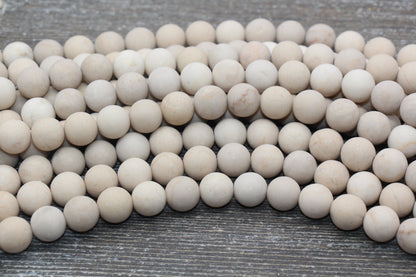Matte White Fossil Stone Beads, Frosted Fossil Gemstone Round Beads, Size 4mm 6mm 9mm 10mm 12mm, 15.5" Strand #13