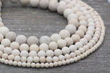Matte White Fossil Stone Beads, Frosted Fossil Gemstone Round Beads, Size 4mm 6mm 9mm 10mm 12mm, 15.5" Strand #13