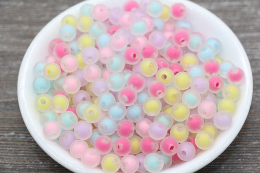 8mm Matte Multicolor Gumball Beads, Round Acrylic Loose Beads, Frosted Bubblegum Beads, Chunky Beads, Round Plastic Beads #1784