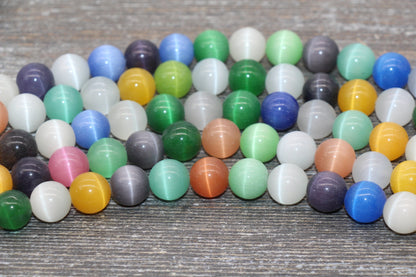 Multicolor Cat Eye Beads, Mix Color Cat Eye Beads Smooth Beads, Jewelry Bracelet Beads, Size 4mm 6mm 8mm 10mm 12mm, 15.5'' Strand #224