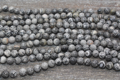 Gray Map Jasper Beads, Gray Gemstone Round Beads, Jewelry Making Bracelet Beads, Size 4mm 6mm 8mm 10mm 12mm, 15.5'' Strand, #11