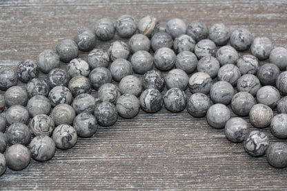 Gray Map Jasper Beads, Gray Gemstone Round Beads, Jewelry Making Bracelet Beads, Size 4mm 6mm 8mm 10mm 12mm, 15.5'' Strand, #11