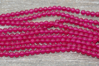 Dark Raspberry Pink Jade Beads, Pink Gemstone Round Loose Beads, Jewelry Making Bracelet Beads, Size 4mm 6mm 8mm 10mm 12mm 15.5" Strand #225