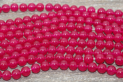 Dark Raspberry Pink Jade Beads, Pink Gemstone Round Loose Beads, Jewelry Making Bracelet Beads, Size 4mm 6mm 8mm 10mm 12mm 15.5" Strand #225