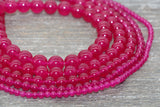 Dark Raspberry Pink Jade Beads, Pink Gemstone Round Loose Beads, Jewelry Making Bracelet Beads, Size 4mm 6mm 8mm 10mm 12mm 15.5" Strand #225
