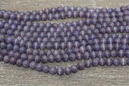 Purple Cat Eye Beads, Purple Smooth Round Beads, Sizes 4mm, 6mm, 8mm, 10mm, 12mm, Full Strand 15.5 inch, #207