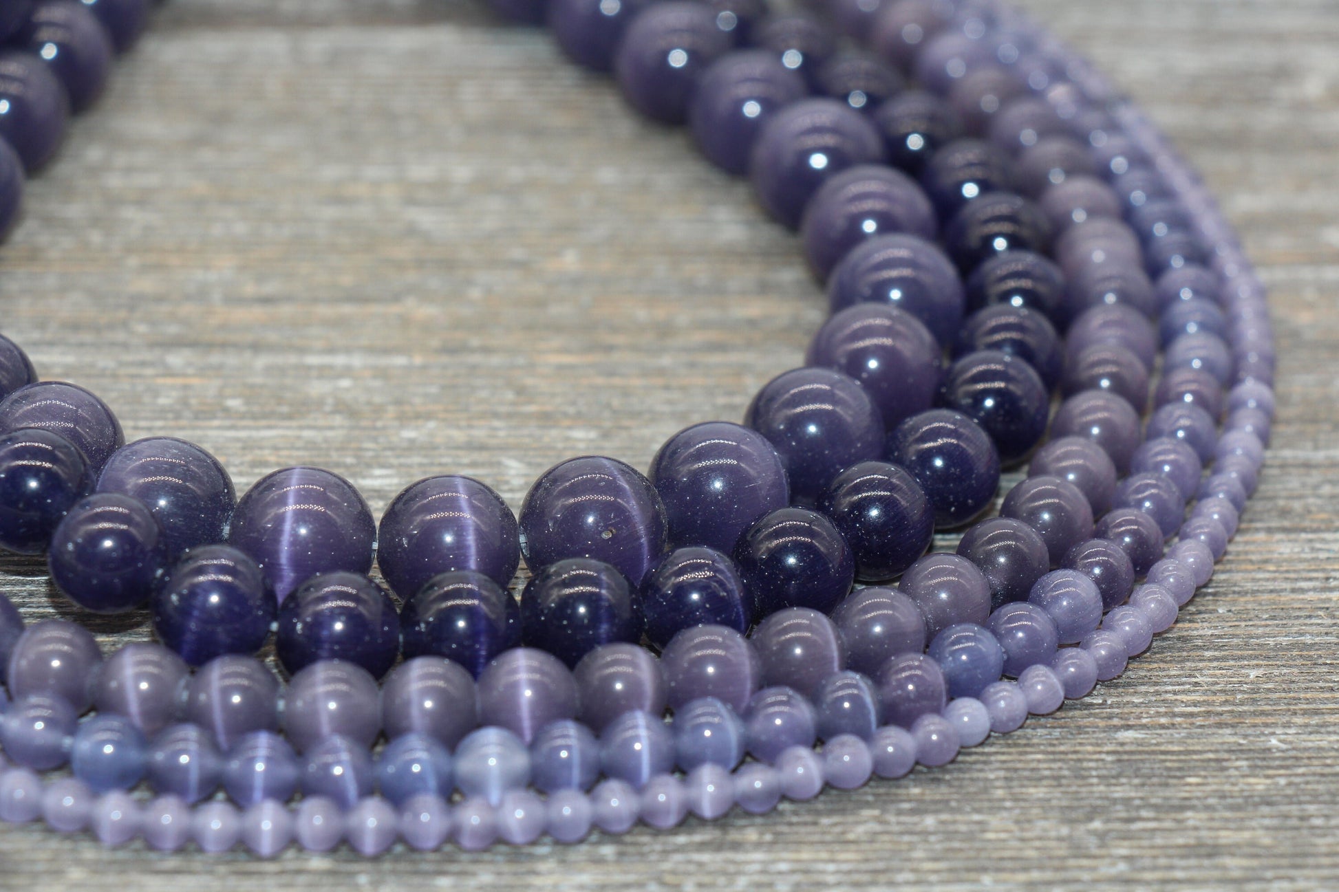 Purple Cat Eye Beads, Purple Smooth Round Beads, Sizes 4mm, 6mm, 8mm, 10mm, 12mm, Full Strand 15.5 inch, #207