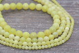 Lemon Jade Beads, Yellow Gemstone Round Loose Beads, Jewelry Making Bracelet Beads, Size 4mm 6mm 8mm 10mm 12mm 15.5" Strand #229