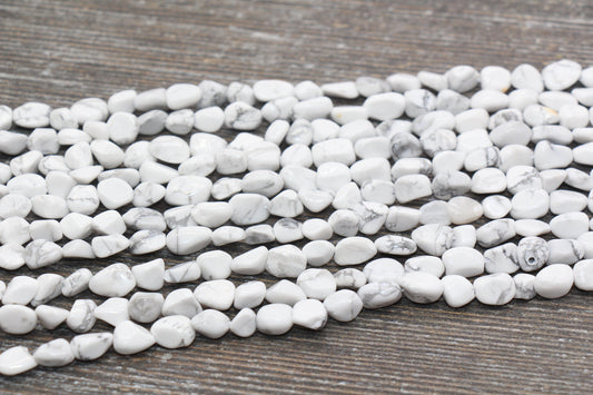White Howlite Nugget Beads, Howlite Gemstone Loose Beads, Pebble Beads, Chip Beads, 7mm-8mm, #6