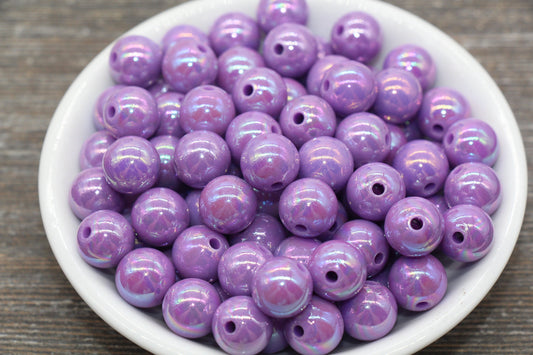 12mm Dark Purple AB Gumball Beads, Iridescent Acrylic Loose Beads, Solid Bubblegum Beads, Chunky Beads, Glossy Smooth Round Beads #1802