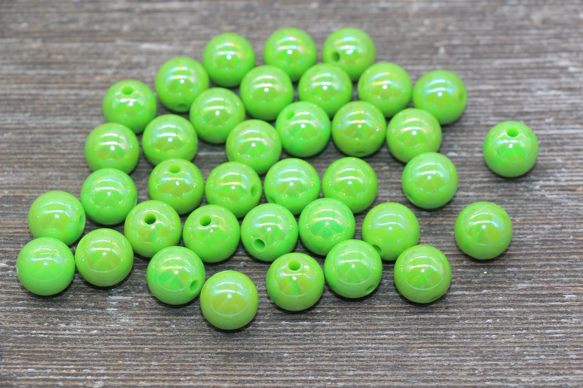 12mm Green AB Gumball Beads, Iridescent Green Acrylic Loose Beads, Solid Bubblegum Beads, Chunky Beads, Smooth Round Plastic Beads #1806