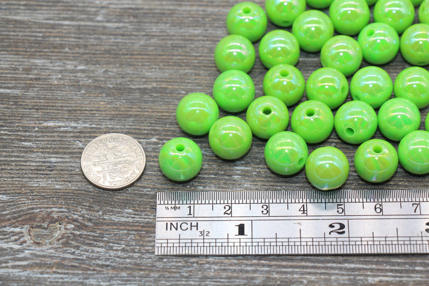 12mm Green AB Gumball Beads, Iridescent Green Acrylic Loose Beads, Solid Bubblegum Beads, Chunky Beads, Smooth Round Plastic Beads #1806