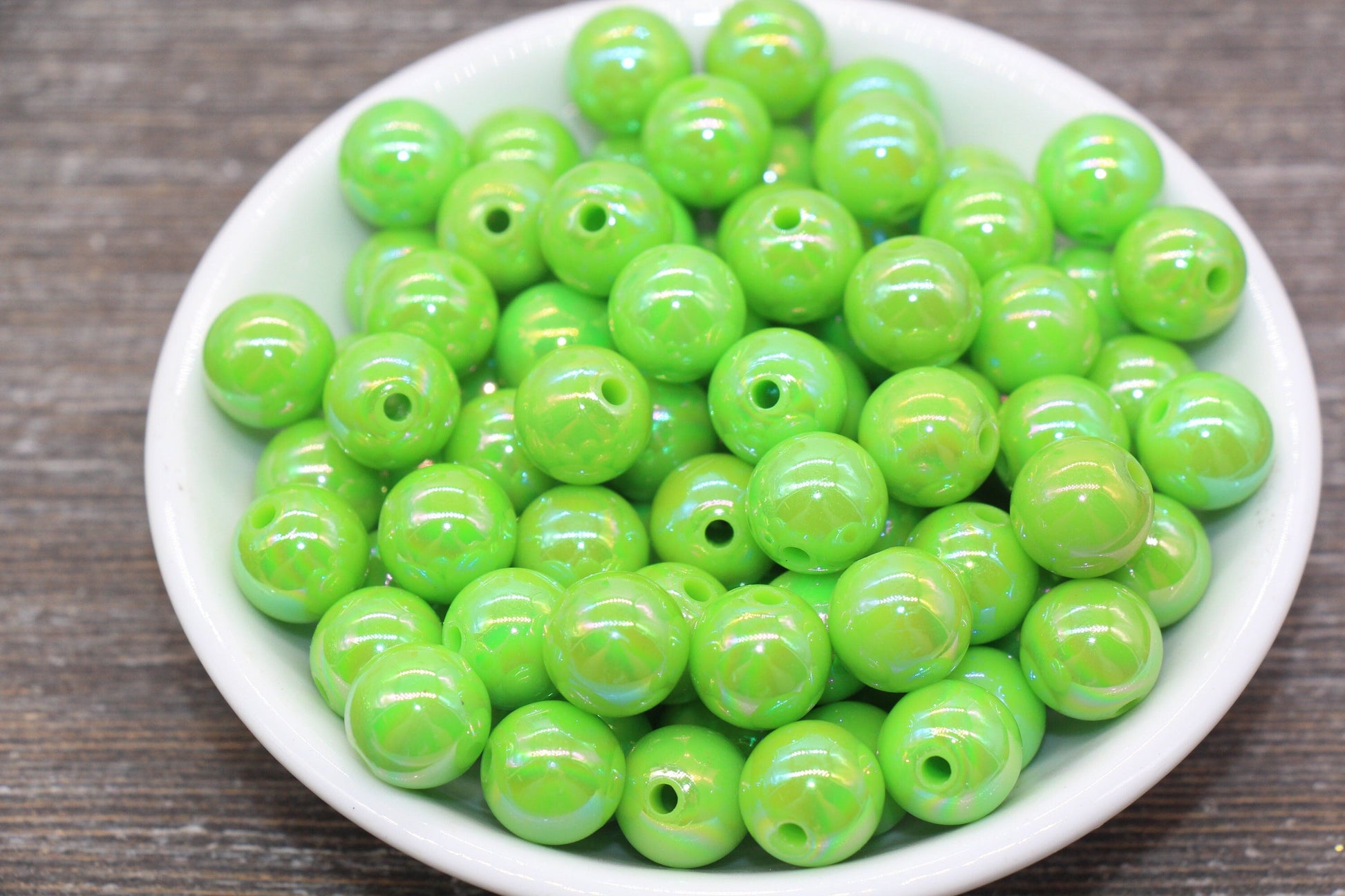 12mm Green AB Gumball Beads, Iridescent Green Acrylic Loose Beads, Solid Bubblegum Beads, Chunky Beads, Smooth Round Plastic Beads #1806