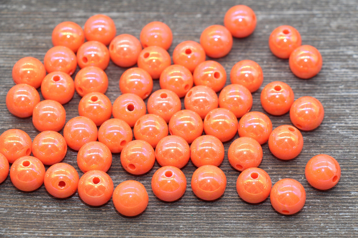 12mm Orange AB Gumball Beads, Iridescent Orange Acrylic Loose Beads, Solid Bubblegum Beads, Chunky Beads, Smooth Round Plastic Beads #1807