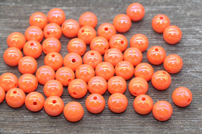 12mm Orange AB Gumball Beads, Iridescent Orange Acrylic Loose Beads, Solid Bubblegum Beads, Chunky Beads, Smooth Round Plastic Beads #1807