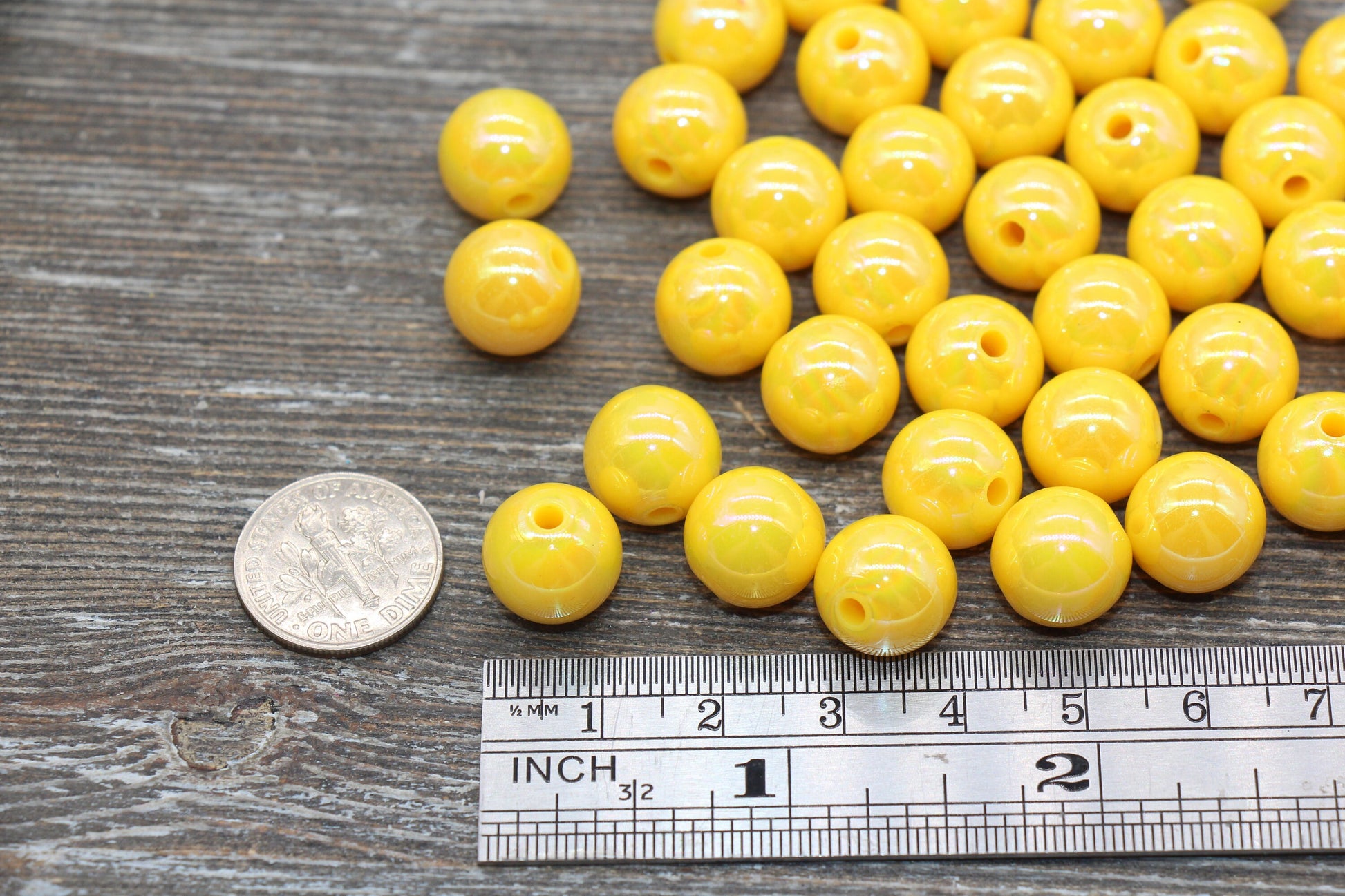 12mm Golden Yellow AB Gumball Beads, Iridescent Acrylic Loose Beads, Solid Bubblegum Beads, Chunky Beads, Smooth Round Plastic Beads #1811