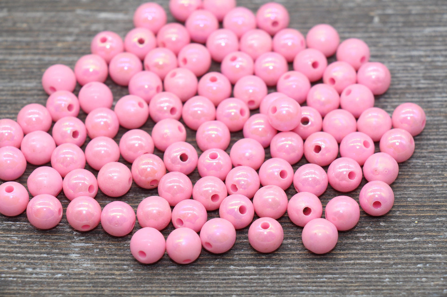 8mm Pink AB Gumball Beads, Iridescent Pink Acrylic Loose Beads, Solid Bubblegum Beads, Chunky Beads, Glossy Smooth Round Beads #1813