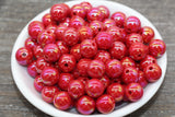 12mm Red AB Gumball Beads, Iridescent Red Acrylic Loose Beads, Solid Bubblegum Beads, Chunky Beads, Glossy Smooth Round Plastic Beads #1815
