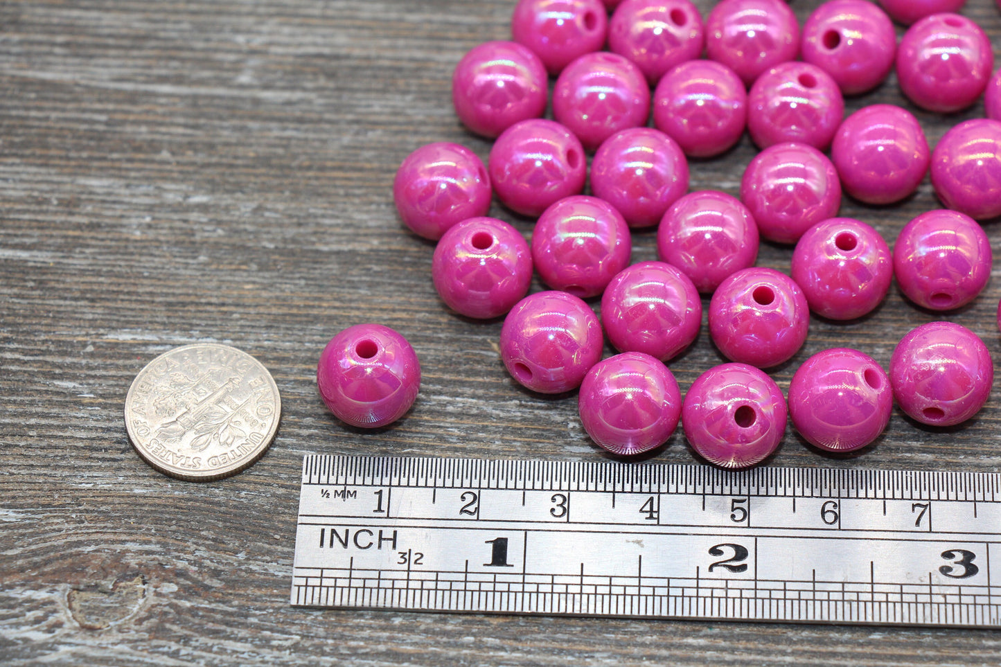 12mm Magenta Pink AB Gumball Beads, Iridescent Acrylic Loose Beads, Solid Bubblegum Beads, Chunky Beads, Glossy Smooth Round Beads #1816