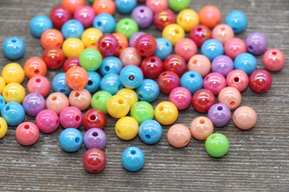 8mm Multicolor AB Gumball Beads, Iridescent Mix Acrylic Loose Beads, Solid Bubblegum Beads, Chunky Beads, Smooth Round Plastic Beads #1820