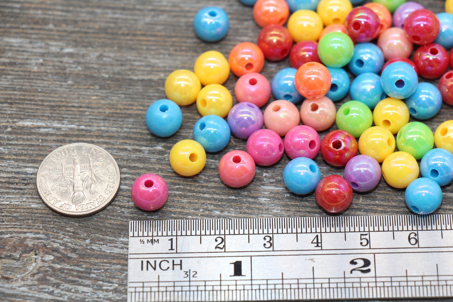 8mm Multicolor AB Gumball Beads, Iridescent Mix Acrylic Loose Beads, Solid Bubblegum Beads, Chunky Beads, Smooth Round Plastic Beads #1820