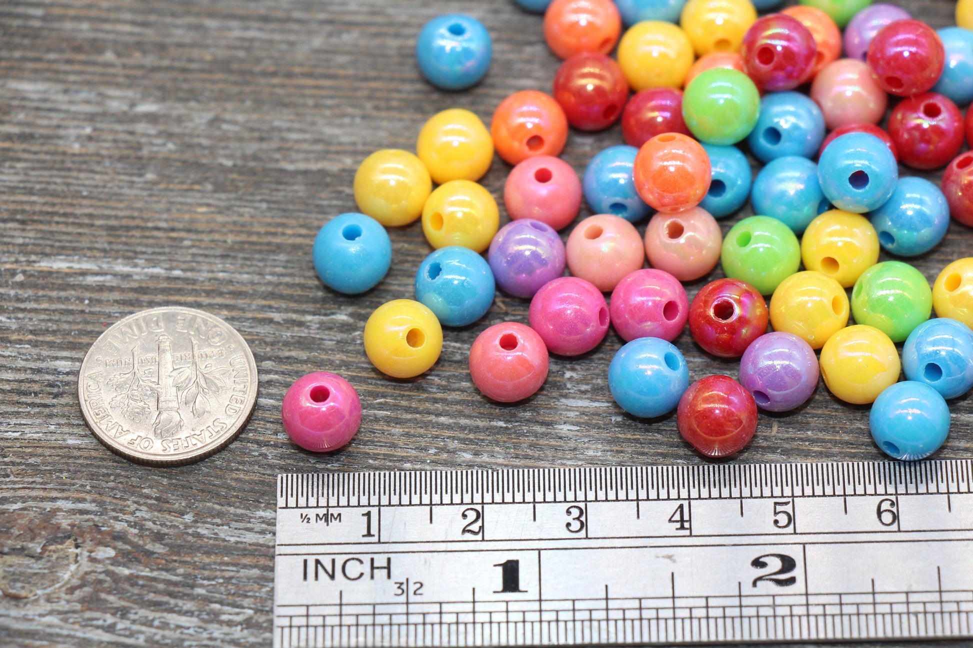 8mm Multicolor AB Gumball Beads, Iridescent Mix Acrylic Loose Beads, Solid Bubblegum Beads, Chunky Beads, Smooth Round Plastic Beads #1820