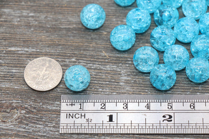 12mm Blue Crackle Gumball Beads, Acrylic Crackle Loose Beads, Bubblegum Beads, Chunky Beads, Smooth Round Plastic Beads #1825