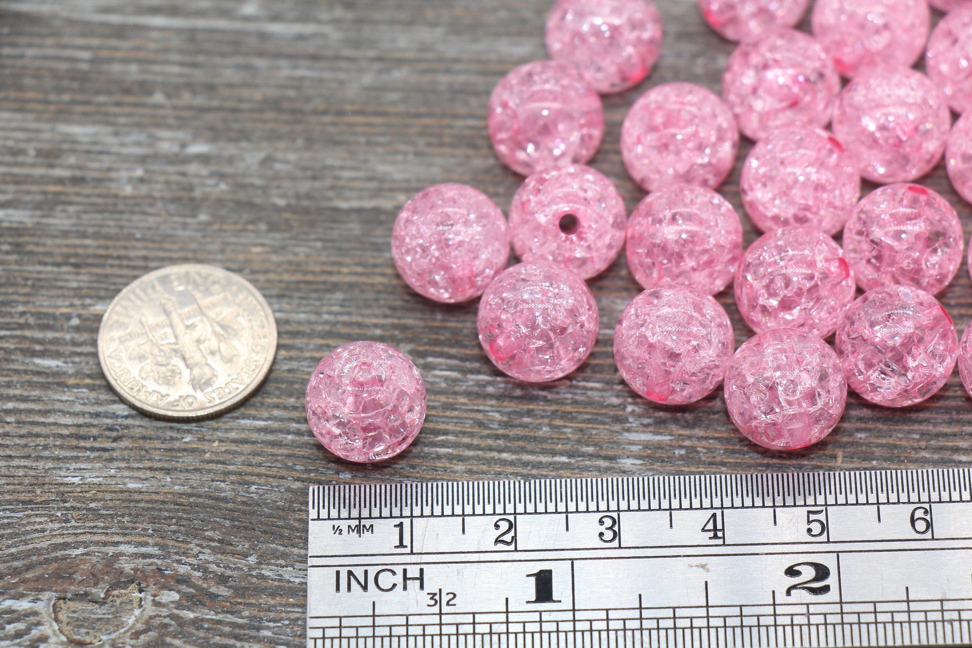 12mm Pink Crackle Gumball Beads, Acrylic Crackle Loose Beads, Bubblegum Beads, Chunky Beads, Smooth Round Plastic Beads #1827