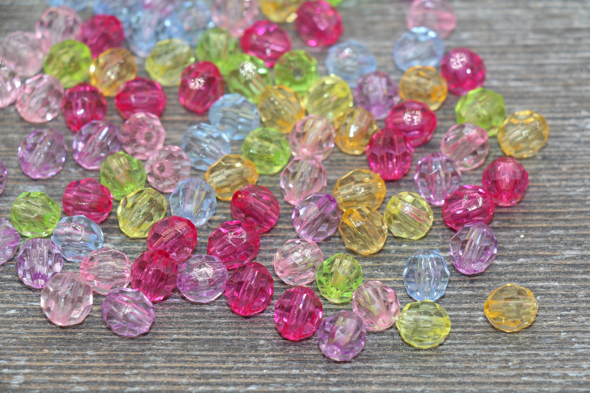 8mm Multicolor Transparent Faceted Beads, Hexagon Faceted Acrylic Loose Beads, Bubblegum Beads, Chunky Beads, Crystal Look Beads #1846