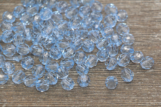 8mm Blue Transparent Faceted Beads, Hexagon Faceted Acrylic Loose Beads, Bubblegum Beads, Chunky Beads, Crystal Look Beads #1849