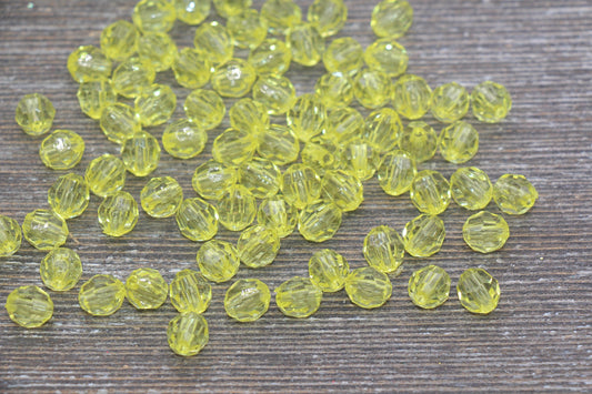 8mm Yellow Transparent Faceted Beads, Hexagon Faceted Acrylic Loose Beads, Bubblegum Beads, Chunky Beads, Crystal Look Beads #1850