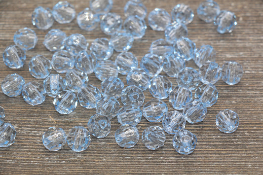 10mm Blue Transparent Faceted Beads, Hexagon Faceted Acrylic Loose Beads, Bubblegum Beads, Chunky Beads, Crystal Look Beads#1853