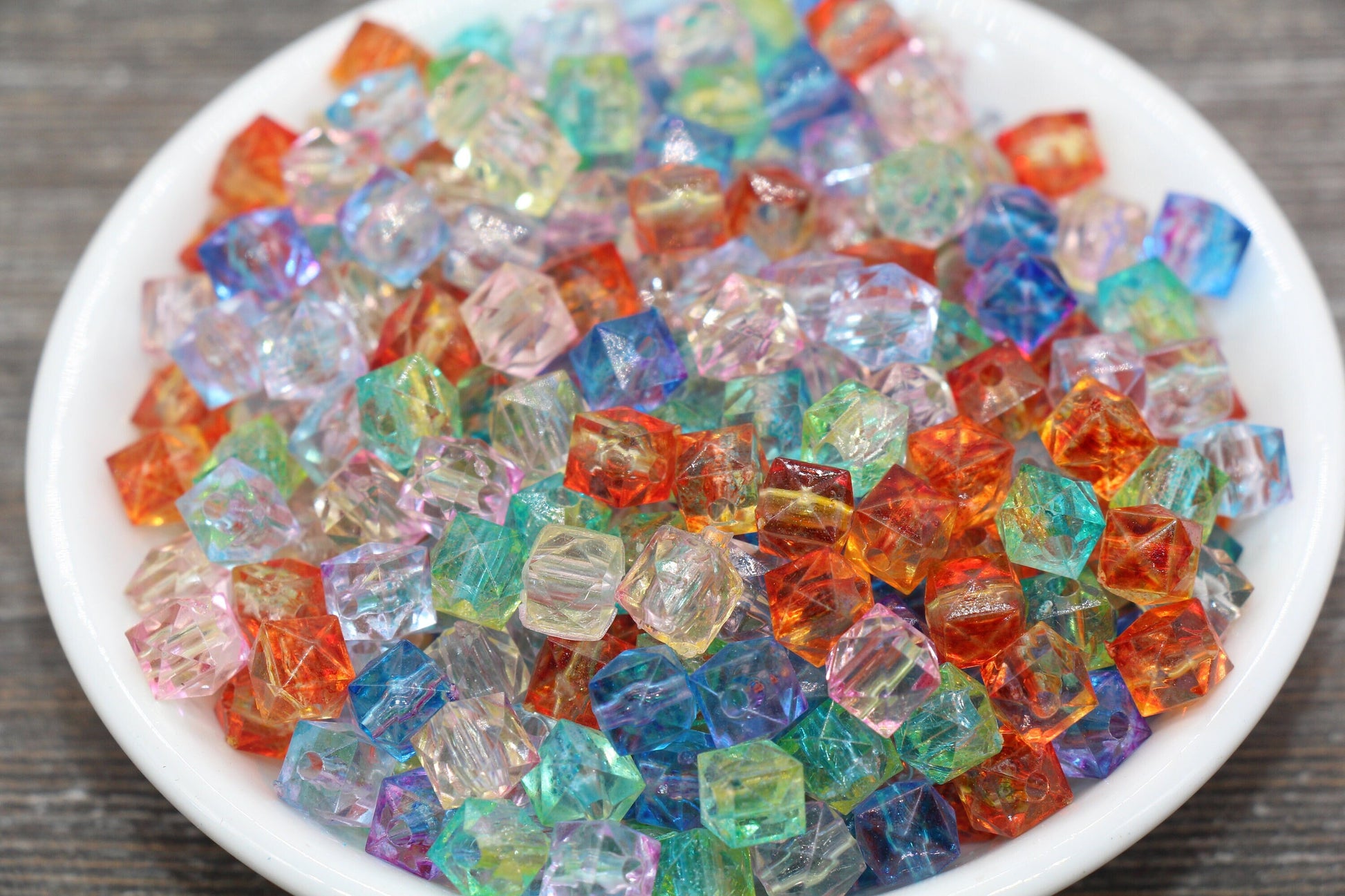 8mm Square Ombre Beads, Multicolor Translucent Square Faceted Beads, Cube Beads, Chunky Beads, Crystal Look Beads #1859