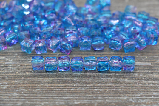 8mm Square Ombre Beads, Blue and Purple Ombre Translucent Square Faceted Beads, Cube Beads, Chunky Beads, Crystal Look Beads #1860