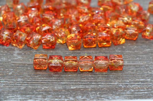 10mm Square Ombre Beads, Orange and Yellow Ombre Translucent Square Faceted Beads, Cube Beads, Chunky Beads, Crystal Look Beads #1868