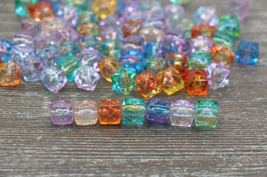 10mm Square Ombre Beads, Multicolor Ombre Translucent Square Faceted Beads, Cube Beads, Chunky Beads, Crystal Look Beads #1869