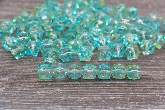 10mm Square Ombre Beads, Green Ombre Translucent Square Faceted Beads, Cube Beads, Chunky Beads, Crystal Look Beads #1870