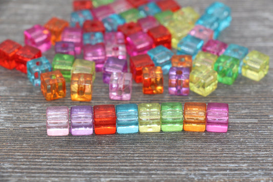 7mm Multicolor Square Beads, Mix Cube Translucent Beads, Cube Beads, Chunky Beads, Crystal Look Beads #1871