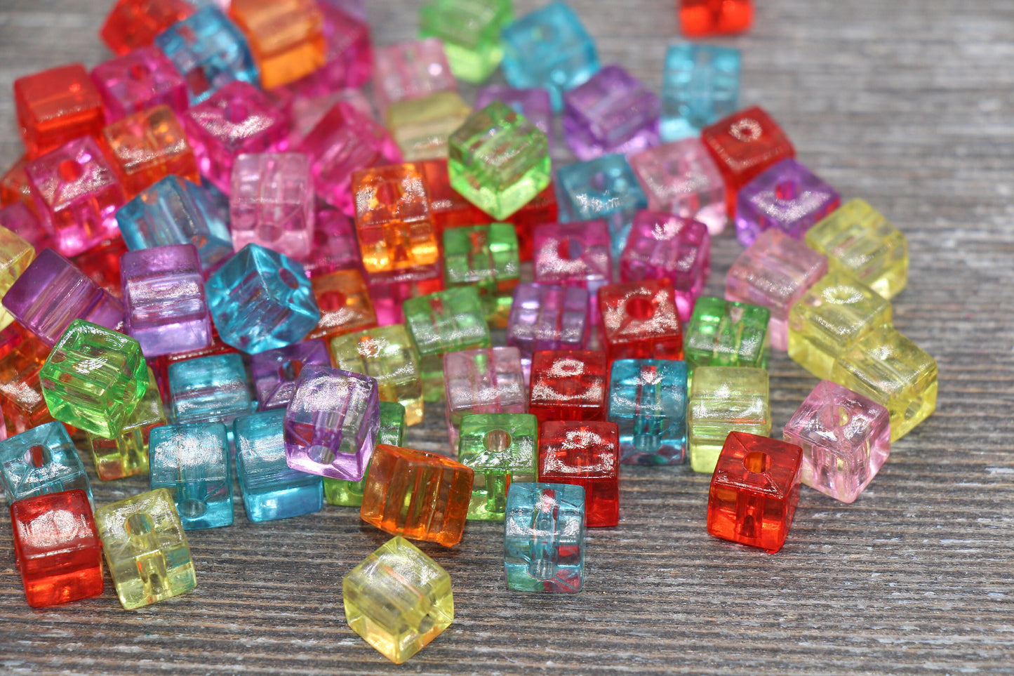 7mm Multicolor Square Beads, Mix Cube Translucent Beads, Cube Beads, Chunky Beads, Crystal Look Beads #1871