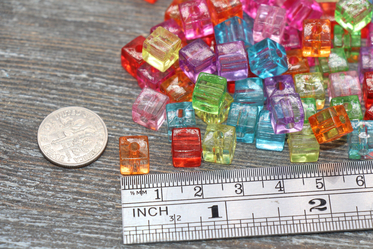 7mm Multicolor Square Beads, Mix Cube Translucent Beads, Cube Beads, Chunky Beads, Crystal Look Beads #1871