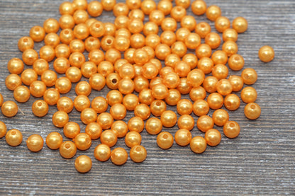 6mm Golden Orange Faux Pearl Beads, Faux Pearl Gumball Beads, Imitation Pearl Beads, Chunky Beads, Smooth Plastic Round Beads #1876