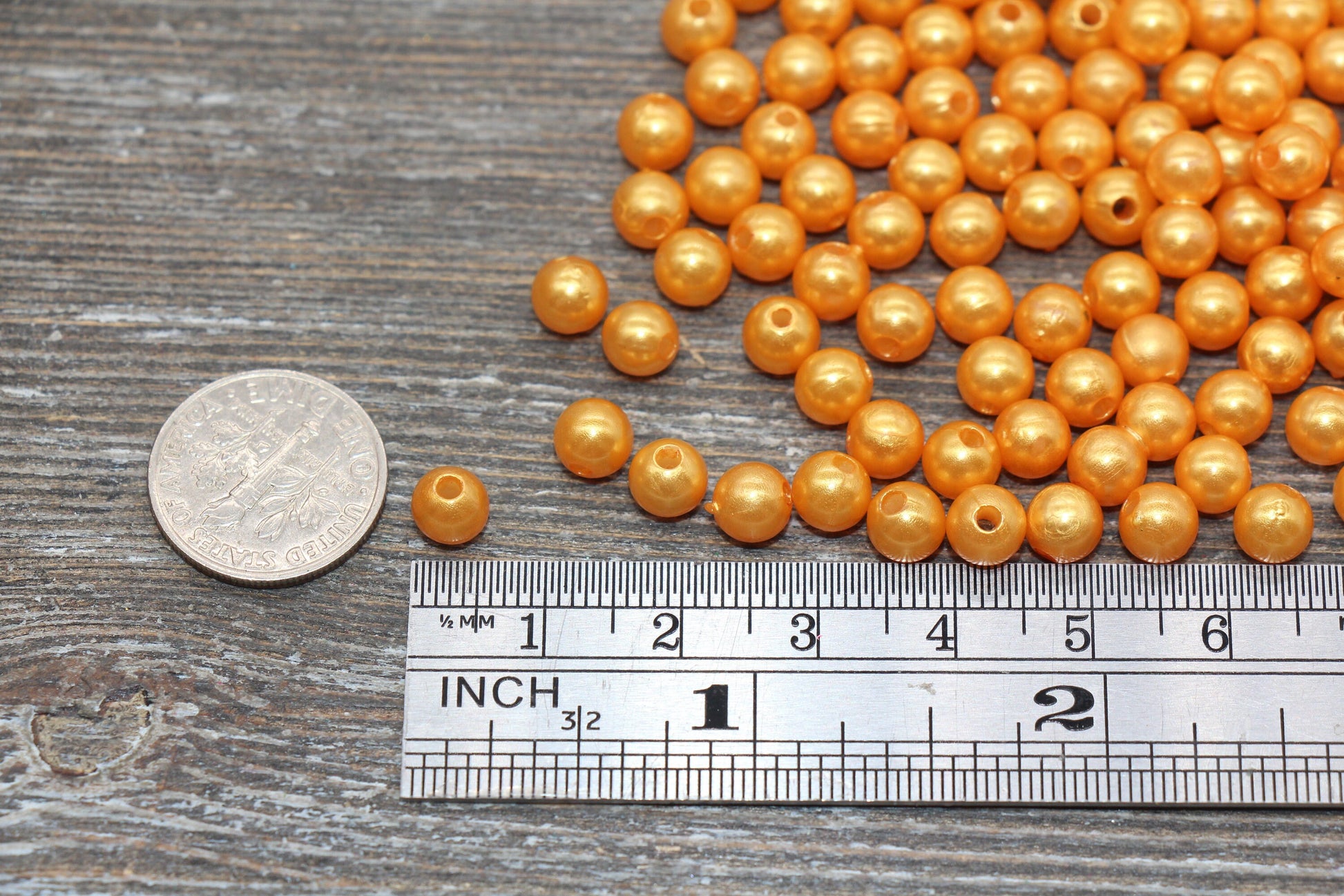 6mm Golden Orange Faux Pearl Beads, Faux Pearl Gumball Beads, Imitation Pearl Beads, Chunky Beads, Smooth Plastic Round Beads #1876